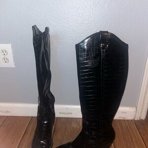 ASOS Black Croc-Embossed Heeled Boots